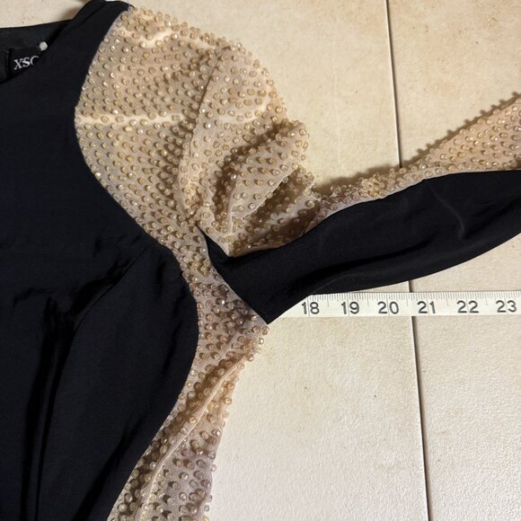 XSCAPE Black Long Sleeve Evening Gown with Illusion Beaded Mesh โ Size 8 - Picture 10 of 12